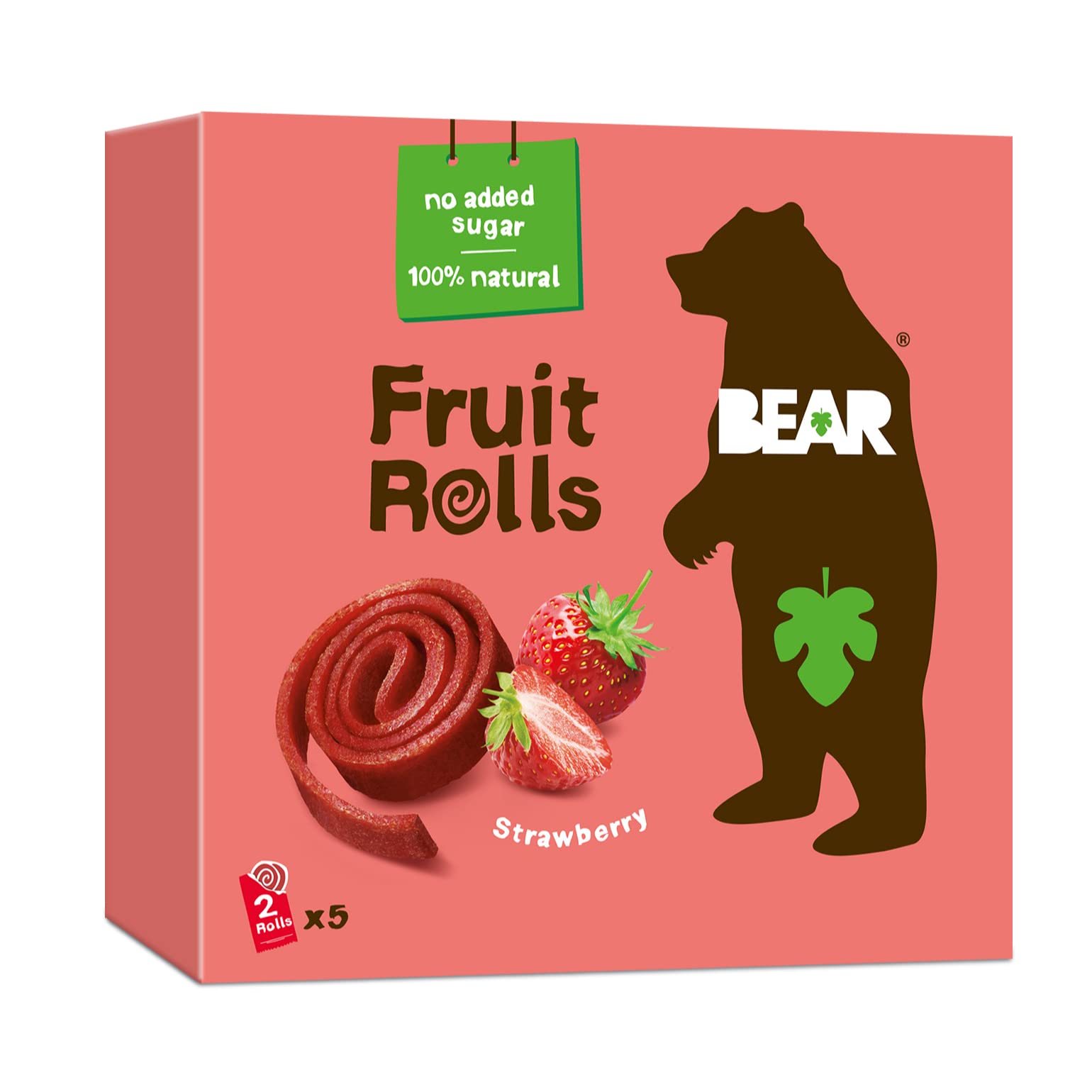 BEAR Fruit Rolls Strawberry - 100% Natural Ingredients - No added sugar - Healthy School And Lunch Snacks For Kids And Adults - 5 x 20g