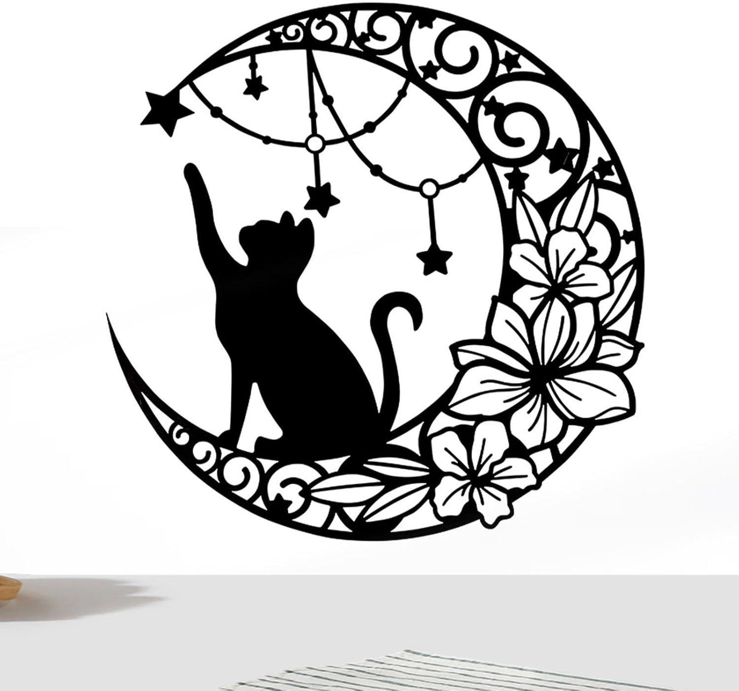 Amazon.com: Metal Black Cat Wall Decor, Iron Art Black Cat And Moon ...