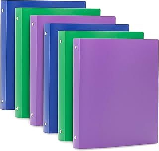 Blue Summit Supplies 3 Ring Plastic Binders, 1 Inch Light Flexible Plastic 3 Ring Binders, with Soft Cover and Pocket, Col...