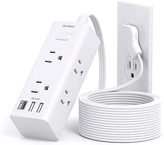 10Ft Extension Cord with Multiple Outlets, Flat Plug Power Strip Surge Protector with 10 Ft Long Cord, 6 Outlet 3 USB Port...