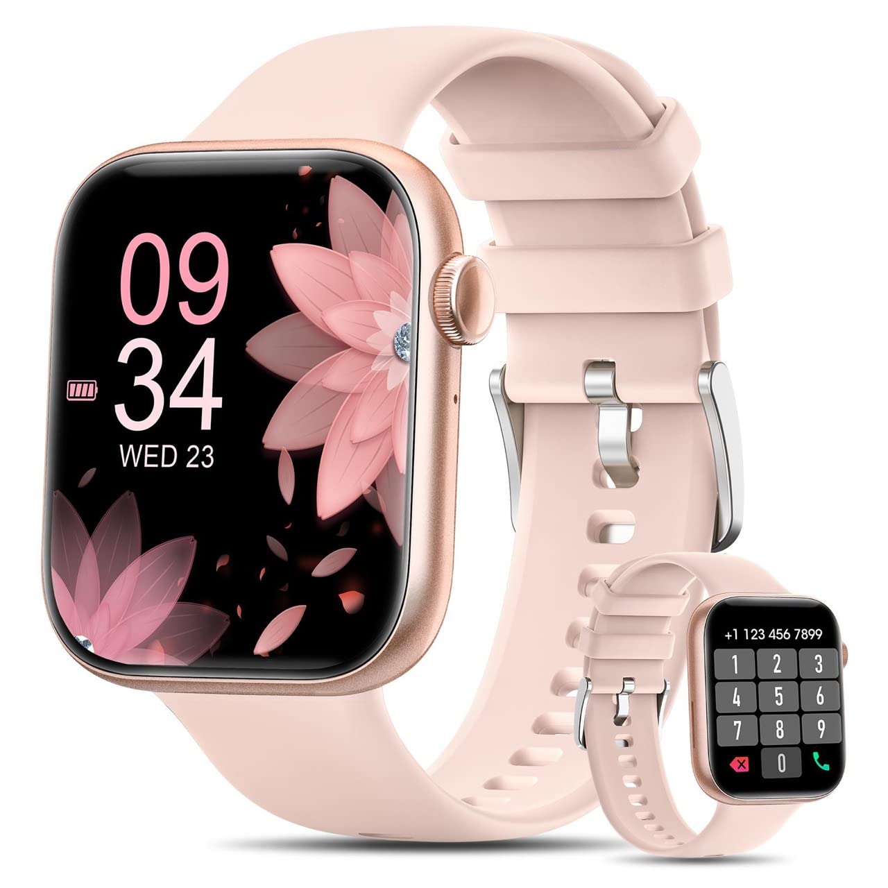 Photo 1 of Smart Watch Women(Answer/Make Calls), 2023 Newest 1.8'' Bluetooth Smart Watch for Android iPhones, 5ATM Waterproof Outdoor Fitness Tracker with AI Voice/Heart Rate/SpO2/Sleep Monitor, Smartwatch Pink