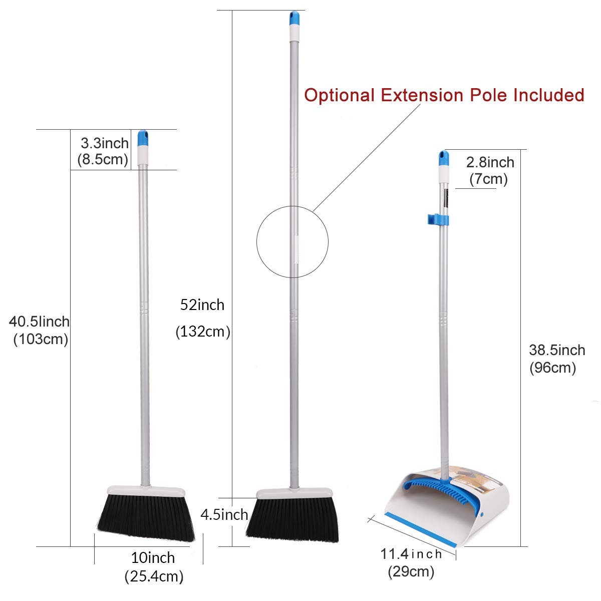 TreeLen Long Handle Broom and Dustpan Set,Upright Dust Pan Combo for Home, Kitchen, Room, Office, Lobby Floor Use Without Bending