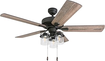 Prominence Home Briarcrest, 52 Inch Farmhouse LED Ceiling Fan with Light, Pull Chain, Three Mounting Options, 5 Dual Finish Blades, Reversible Motor - 50585-01 (Bronze)