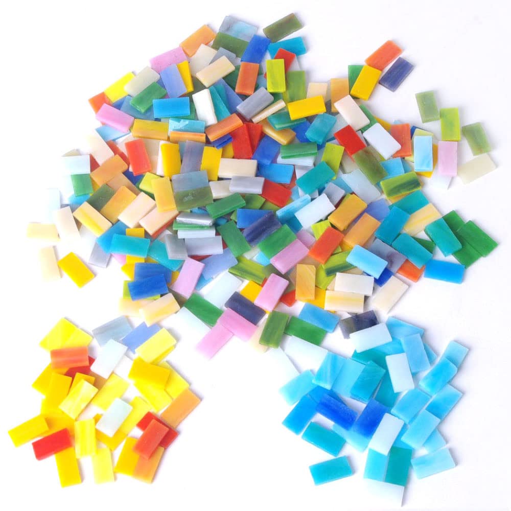 Rectangle Mosaic Tiles Stained Glass Strips, 0.4" X 0.78" Cathedral Glass Mosaic Pieces for DIY Crafts Assorted Colors1.1lb/17.6oz