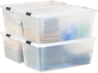 IRIS USA 91 Quart Stackable Plastic Storage Bins with Lids and Latching Buckles, 4 Pack, Containers with Lids, Durable Nes...