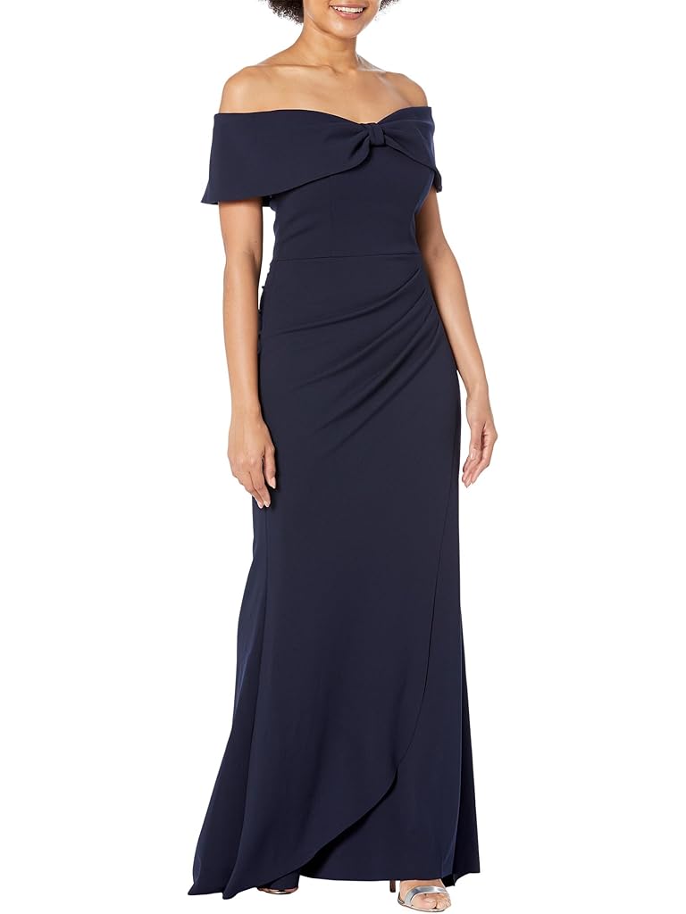 XSCAPE Long Scuba Off-the-Shoulder Gown