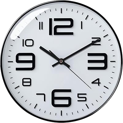 Plumeet Silent Wall Clocks - 12" Non-Ticking Quartz Large Decorative Clocks - Big 3D Number Good for Living Room Home Office Battery Operated (White)