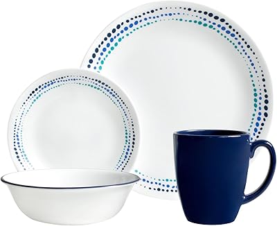 Corelle Livingware 16-Piece Dinnerware Set, Ocean Blues, Service for 4