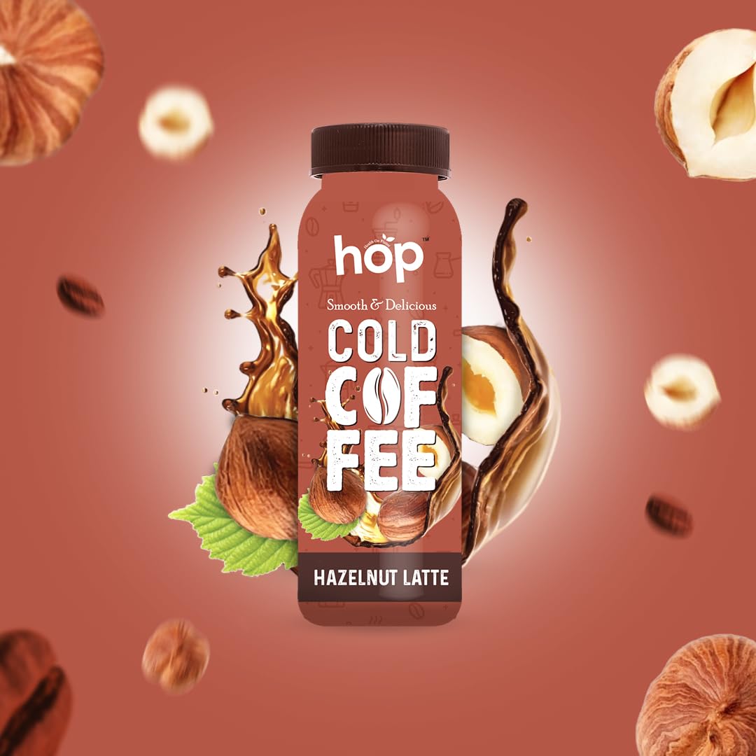 Hop Cold Brew Coffee - Refreshing and Smooth Ready-to-Drink Cold Coffee Beverage,200 ml (Hazelnut latte, Pack of 12)