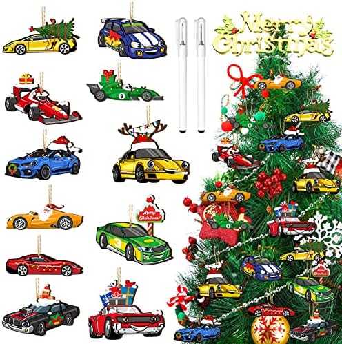 Amazon.com: 36 Pcs Christmas Ornaments Racing Car Wooden Christmas ...