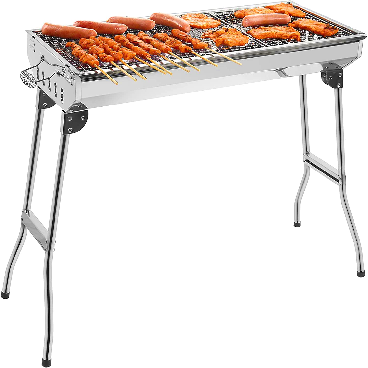 GRANDMA SHARKBBQ Grill, Stainless Steel Barbecue Grill with Stand, Foldable and portable outdoor charcoal bbq, suitable for 5-10 People (Vertical-vent)