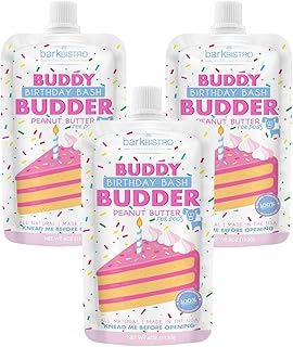 BUDDY BUDDER 3 Pack Birthday Bash Squeeze Packs, 100% Natural Dog Peanut Butter, Healthy Peanut Butter Dog Treats, Made in...