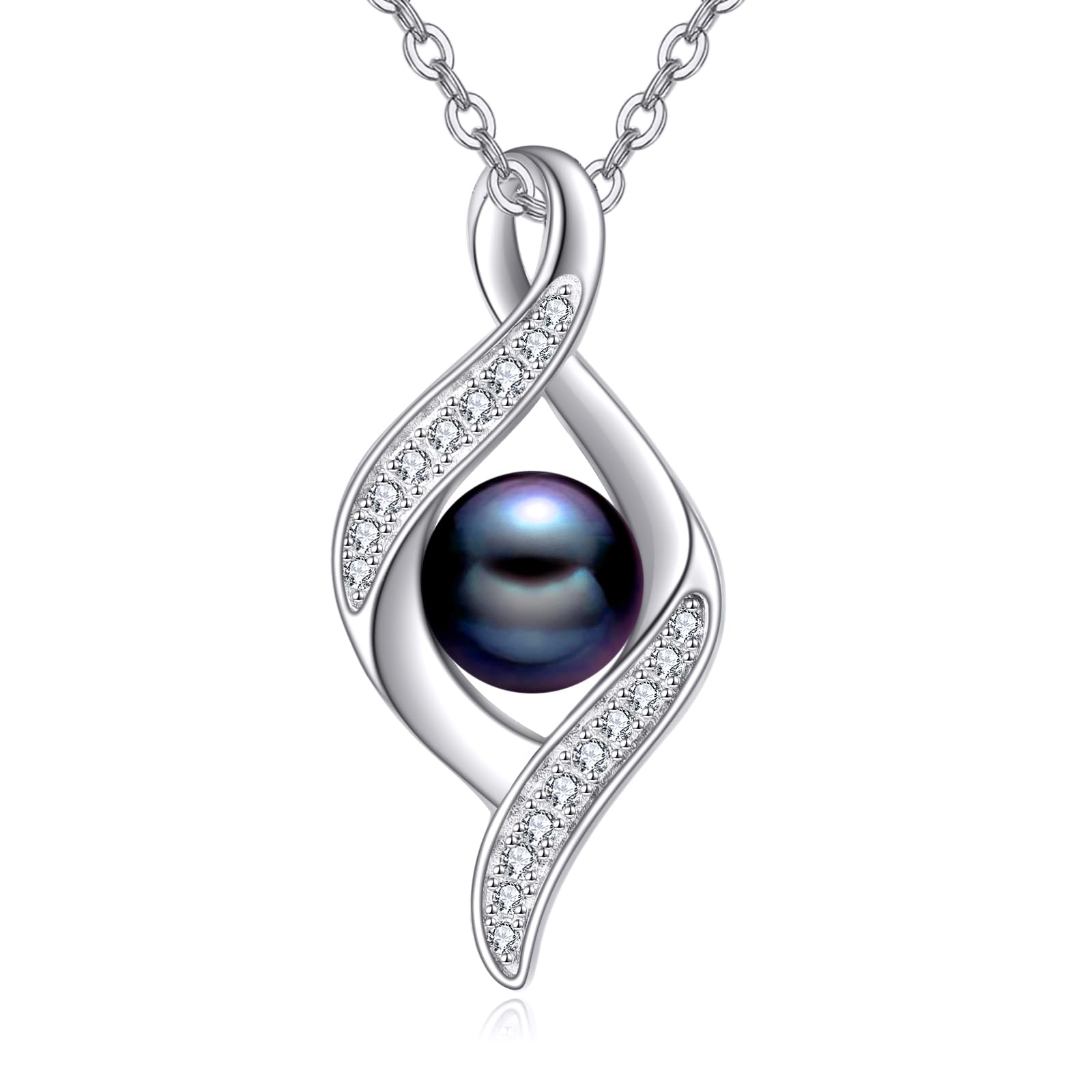 VONALA Black Pearl Necklaces for Women Sterling Silver Pearl Pendant Pearl Jewelry for Women Mom Wife