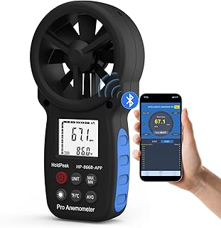 HoldPeak Handheld Anemometer Bluetooth, Digital Wind Speed Gauge Meter, Air Flow Velocity Temperature CFM Measuring Device...