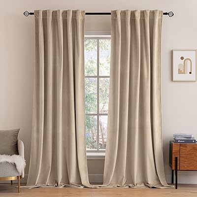 MIULEE Velvet Curtains 84 inches 2 Panels - Luxury Blackout Curtains for Bedroom Living Room Thermal Insulated Super Soft Window Drapes Rod Pocket & Back Tab, Camel Beige, W52 x L84 inches