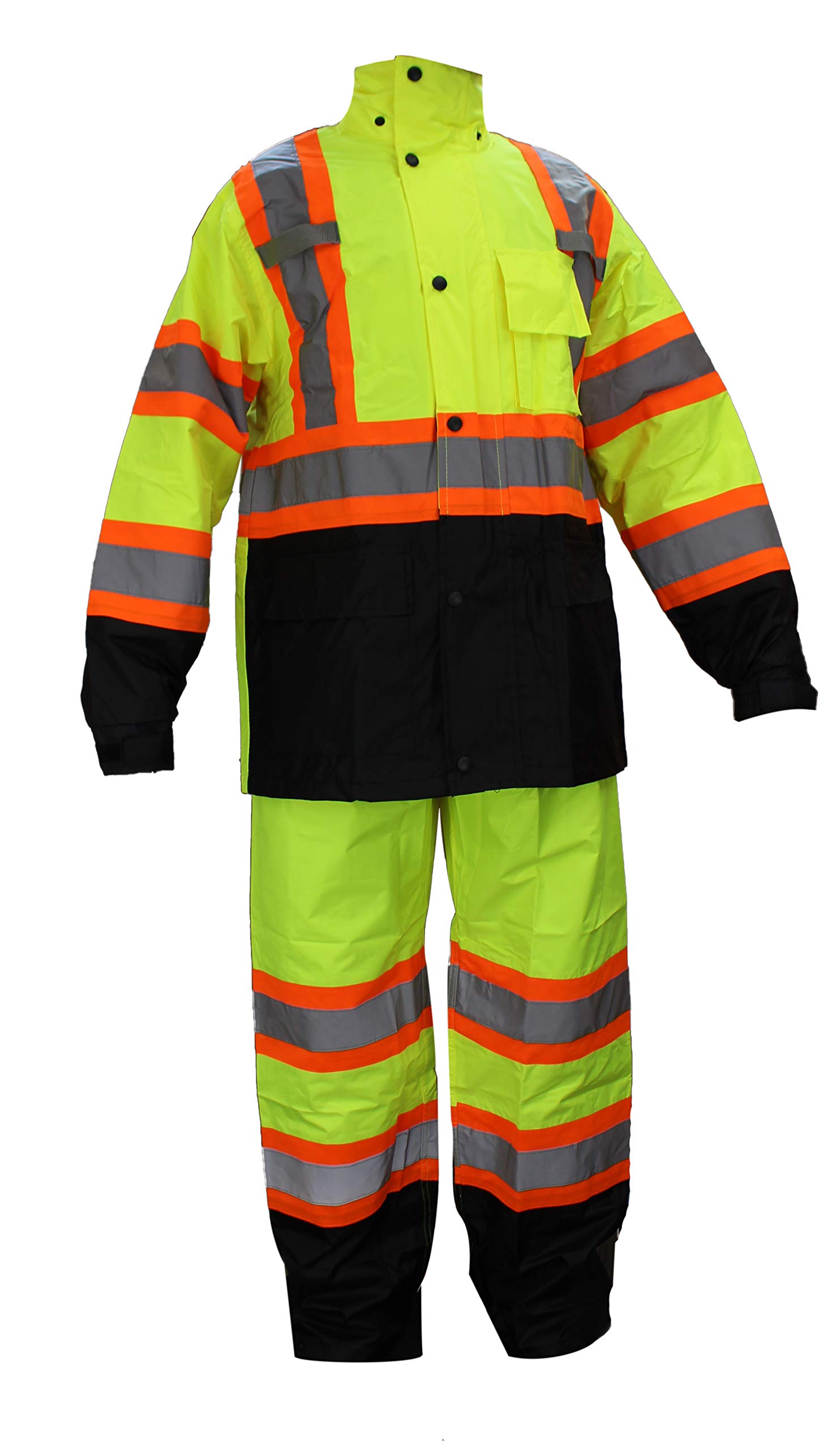 RW-CLA3-TLM55 AND OR77 Class 3 Rain suit, Jacket, Pants High Visibility Reflective Black Bottom