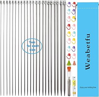 Weabetfu 55pcs Metal Knitting Needle Set,Aluminum Straight Single Pointed Stainless Steel Knitting Needles,11 Size 2mm-8m...