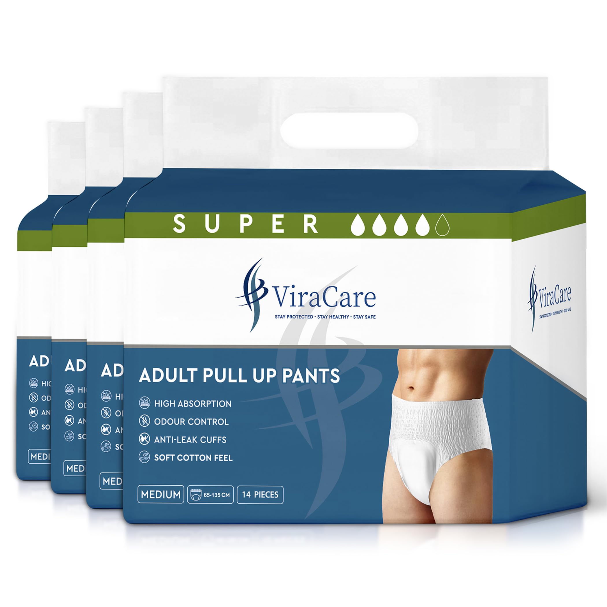 56 x Super Adult Nappies, Maximum Absorbency and Overnight Protection, Nappies for Men and Women, Incontinence Pants, Size Medium, Waist Size 65-135 cm