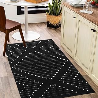 LIVEBOX Boho Black Rug for Kitchen,3' x 5' Washable Area Rug for Entryway,Moroccan Cotton Throw Rugs Morden Indoor Carpet ...