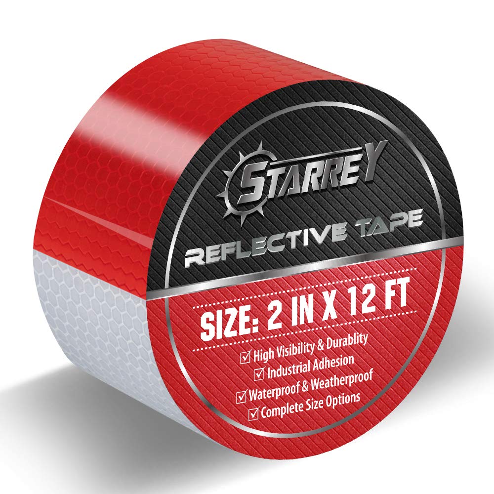 Reflective Tape Outdoor Red White 2 in X 12 FT Waterproof Self Adhesive DOT-C2 Trailer Safety Conspicuity Dot Tape for Traliers Cars