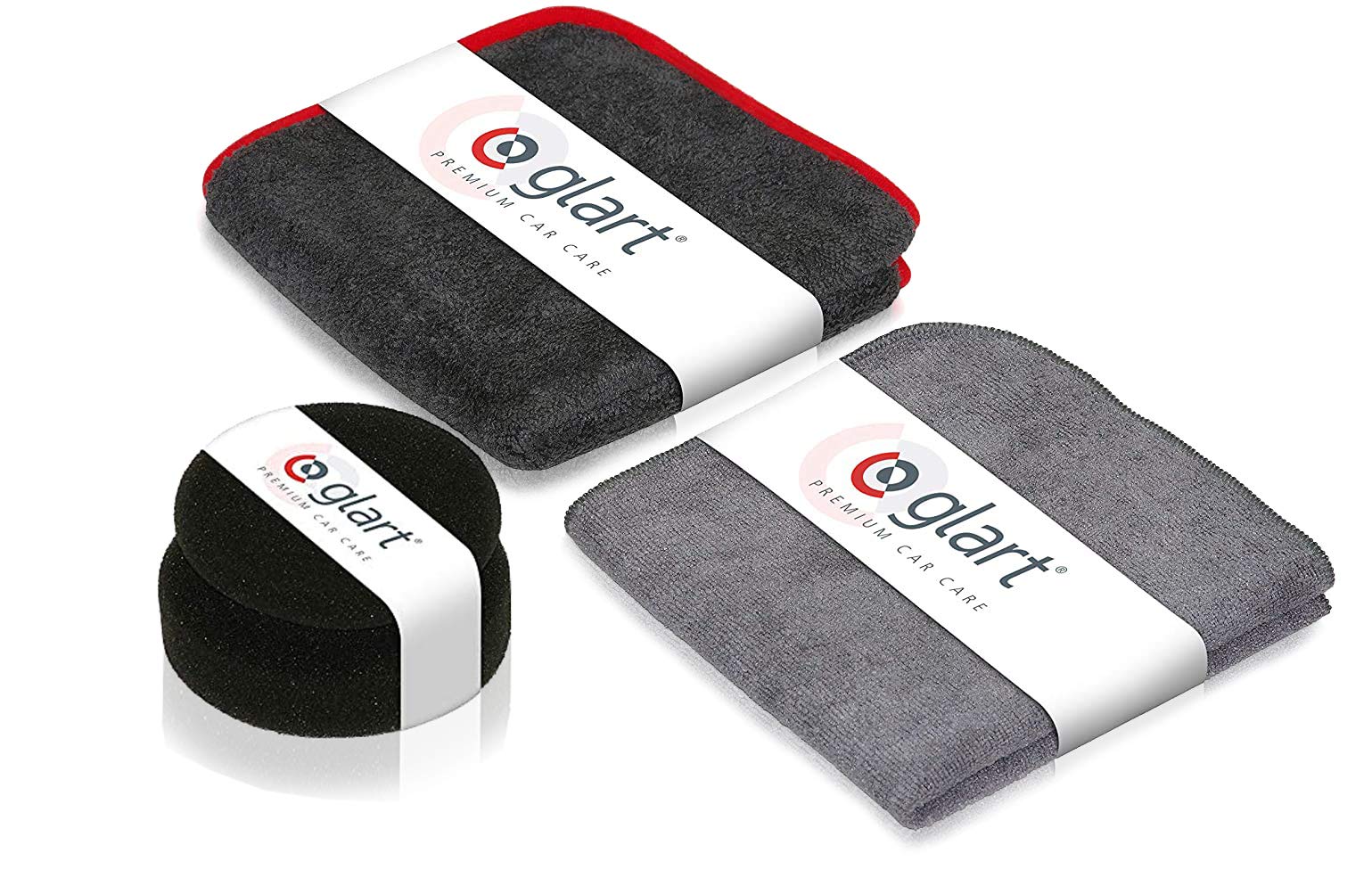 Glart44TPP6 3-piece Car Polishing Kit: Microfibre Cloth, Sponge, Drying towel. Instead of Polishing Machine, Anthracite/Black