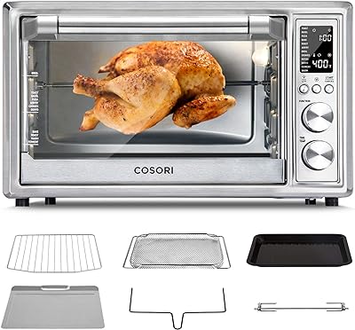 COSORI 12-in-1 Air Fryer Toaster Oven Combo, Airfryer Rotisserie Convection Oven Countertop, Bake, Broil, Roast, Dehydrate, 134 Recipes & 4 Accessories, 32QT, Silver, Stainless Steel