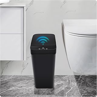 Bathroom Trash can,Smart Touchless Trash Can,Automatic Motion Sensor Compost Bin with Lid,2.4 Gallon Plastic PP Rubbish Ca...