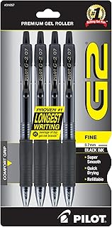 Pilot, G2 Premium Gel Roller Pens, Fine Point 0.7 mm, Black, Pack of 4