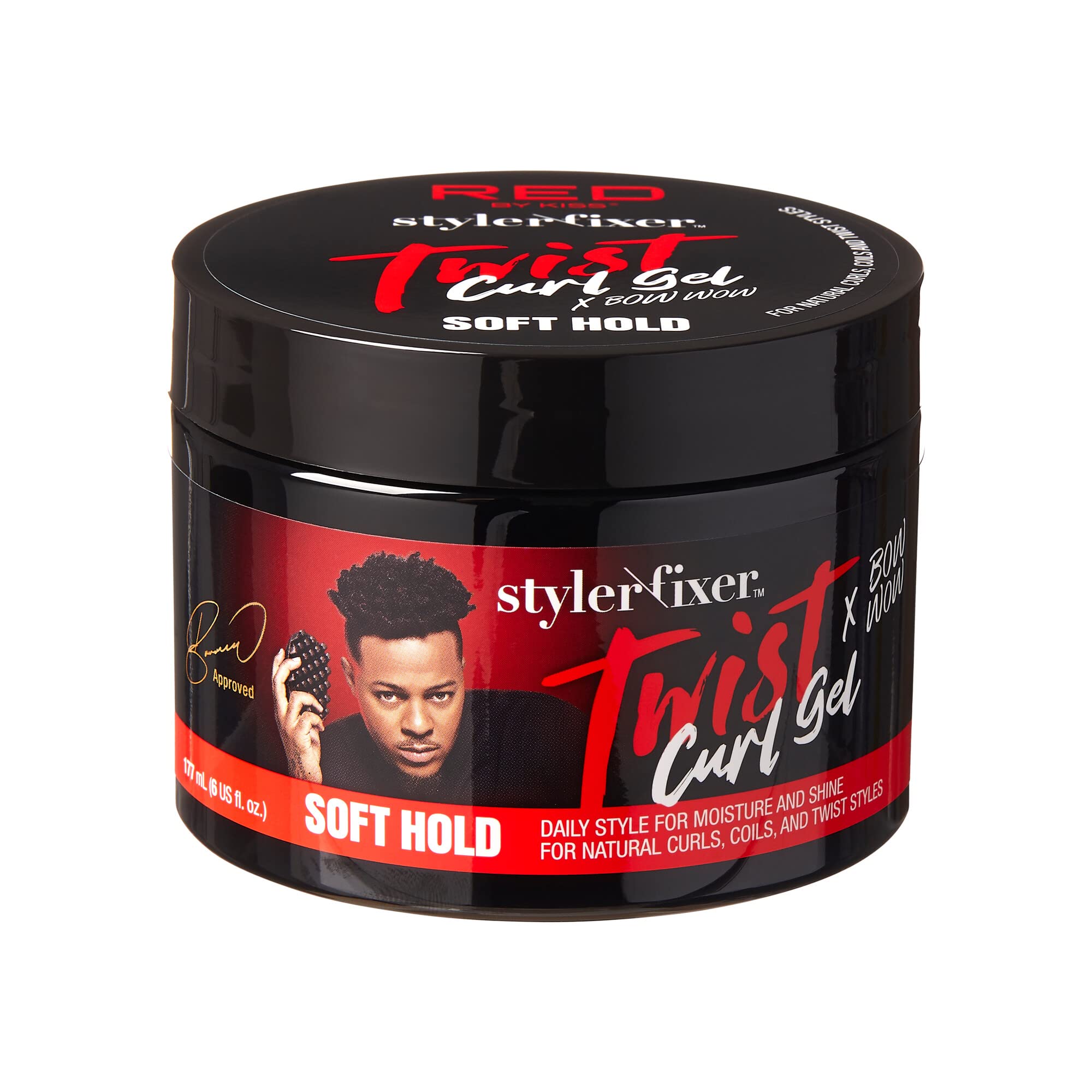 RED by Kiss X Bow Wow Styler Fixer Twist Curl Gel, Soft Hold for Afro Hair, Moisturizing with Coconut Scent, Ideal for 360 Waves & Twists, Nourished and Naturally Shiny