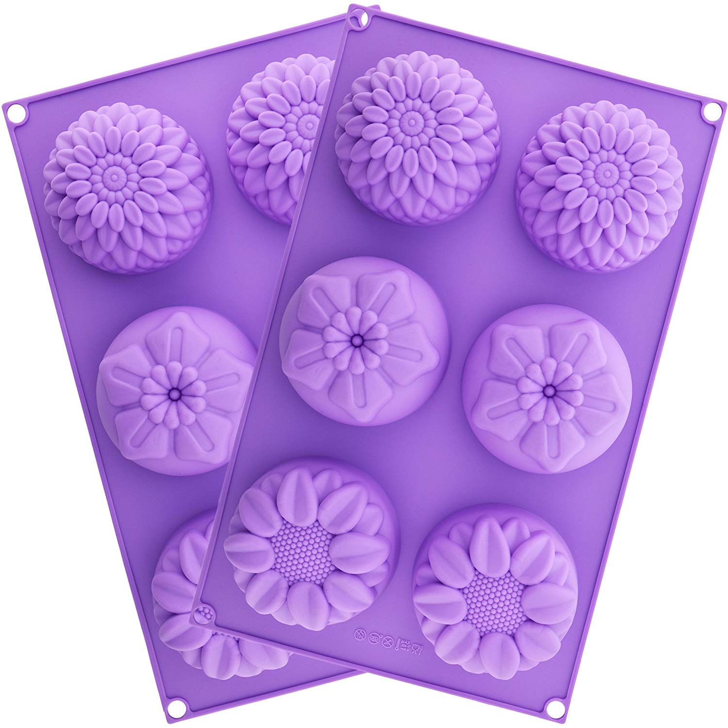 RKPM HOMES Silicone Chrysanthemum Sunflower Mixed Flower Shapes Soap Mold 6 Cavity Mould