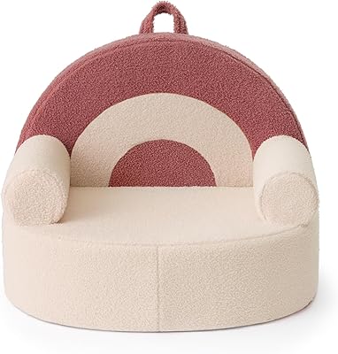 Blissful Diary Toddler Chair Comfy, Foam Kids Chair with Soft Teddy Plush, Toddler Reading Chair with Cute Rainbow Designs- Light Cream