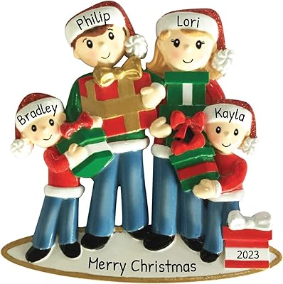 Personalized Family Christmas Ornaments - Custom Ornaments Family of 4 Custom Ornaments 2024 Christmas Family Ornament Holding Gifts Customized Family of 4 Ornament Family Ornaments for Christmas Tree