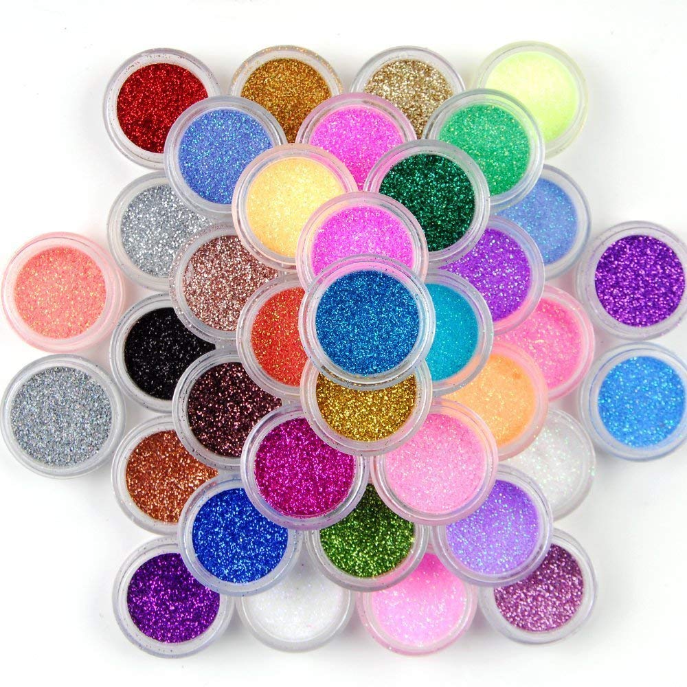 45 Mix Colours Festival Glitter Makeup Decoration Extra Fine Dust Powder Tip Set Glitter Hair and Nails for Festival Christmas Paillette