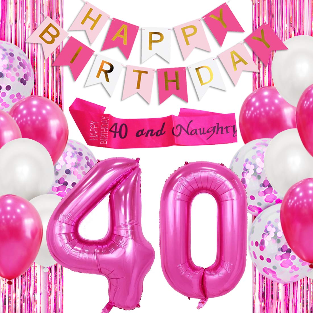 Amazon.com: 40th Birthday Decorations for Women Hot Pink Number 40 ...