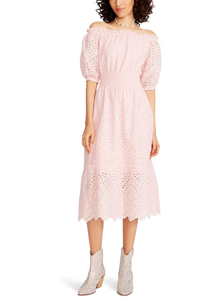 Betsey Johnson On/Off Shoulder Cotton Eyelet Midi