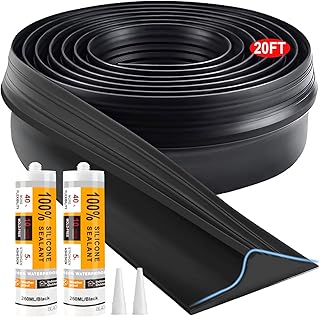 Jin&Bao Universal Garage Door Threshold Seal Strip 20FT Kit, Bottom Waterproof Rubber Weather Stripping Replacement（Black,...