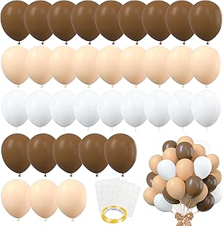 82 PCS Party Balloons Kit Latex 10 inch Brown Khaki Cream Balloons with Brown Ribbon Bow for Weeding Party Valentine's Day...