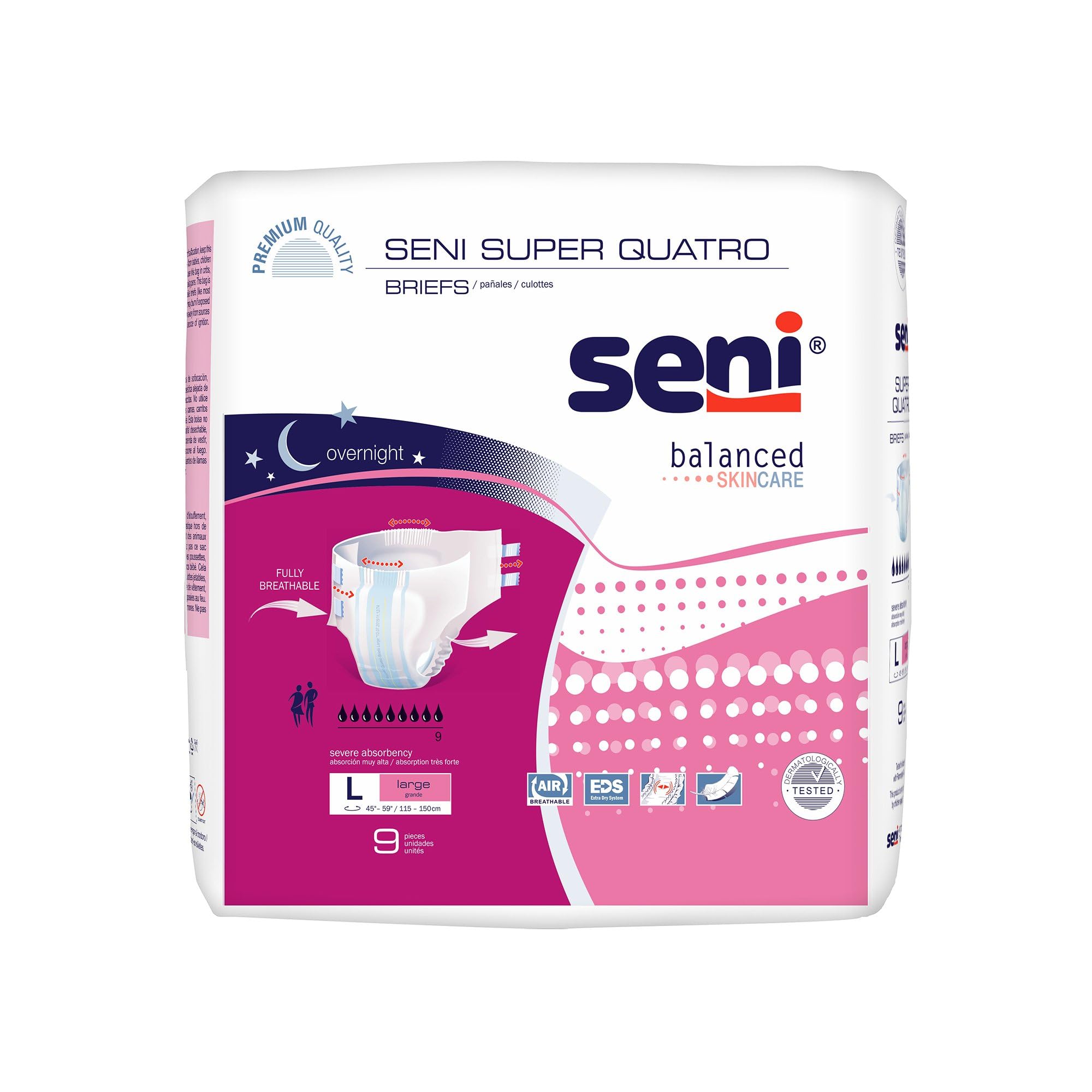 Seni Super Quatro Adult Incontinence Brief L Heavy Absorbency Breathable/Overnight, S-LA09-BQ1, Severe, 36 Ct