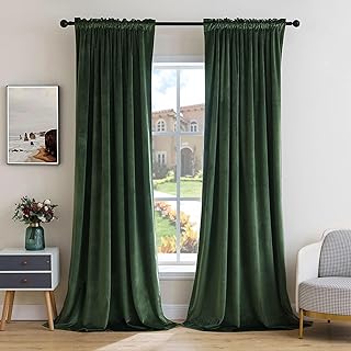 MIULEE Olive Green Velvet Curtains Thermal Insulated Blackout Curtain Drapes for Bedroom Living Room Darkening 120 Inches ...