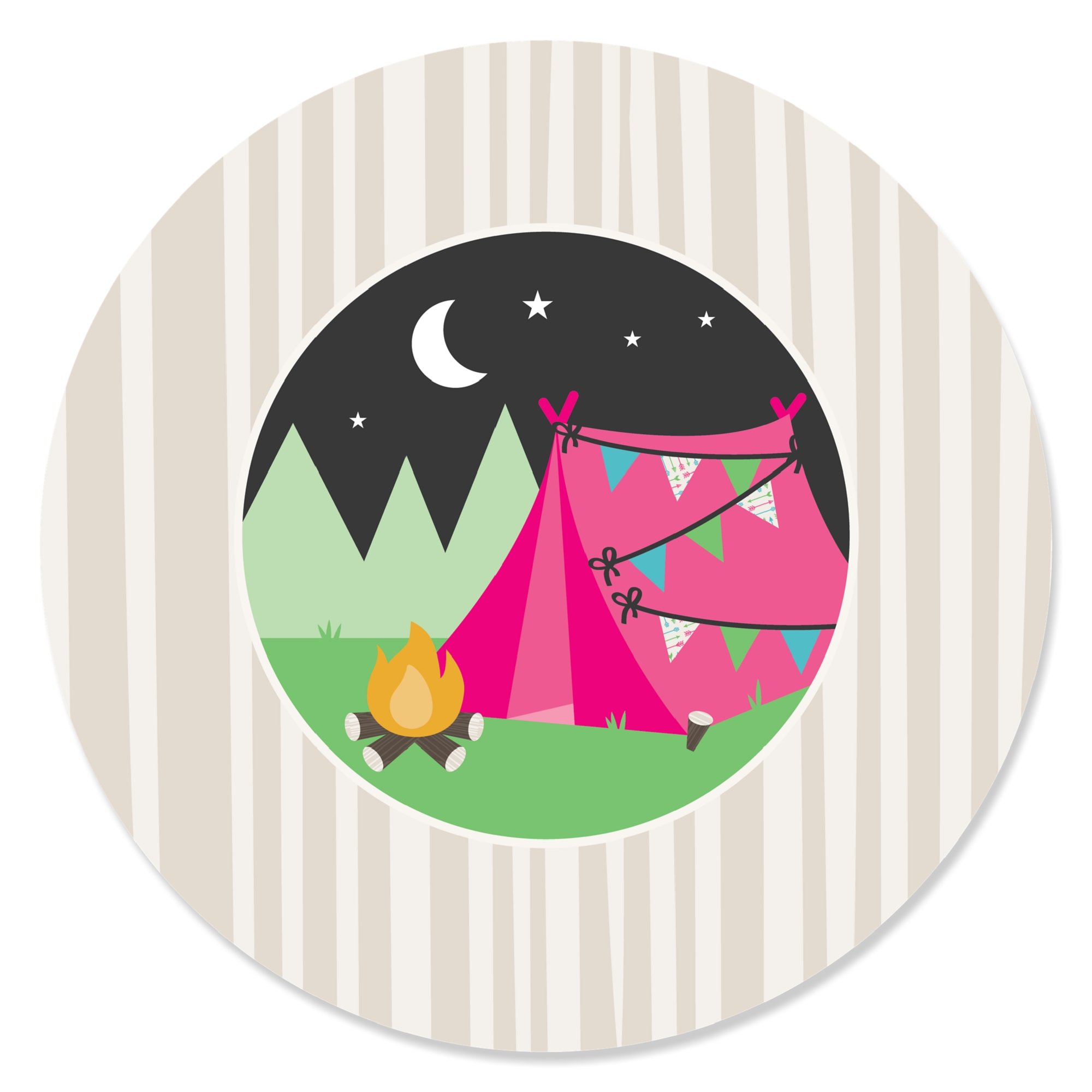 Let's Go Glamping - Camp Glamp Party or Birthday Party Circle Sticker Labels - 24 Count