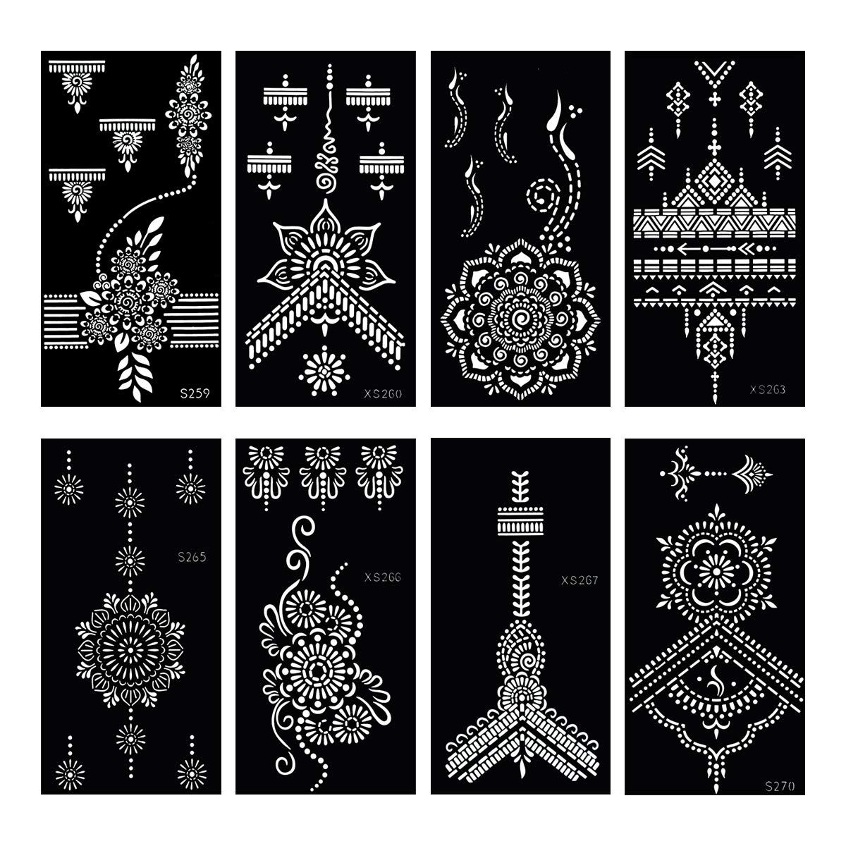 glaryyears Temporary Tattoo Stencil - 8 Sheets Henna Tattoo Template for Hand Finger Wrist Hollow Body Paint Henna Stencil Airbrush Painting for Women Girl Body Art