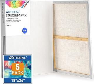 GOTIDEAL Stretched Canvases for Painting, 18x24" Inch Set of 5, Primed White - 100% Cotton Blank Art Canvas Boards for Pai...