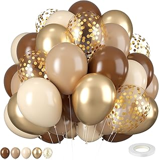 Brown and Gold Balloons, 12 Inch Retro Brown Cream Balloon, Metallic Sand Gold Brown Beige Balloons, Apricot Neutral Gold ...