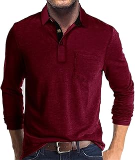 Men's T Shirts Long Sleeve Casual Polo Shirts Classic Basic Button T-Shirt Lightweight Cotton Golf Shirts with Pocket