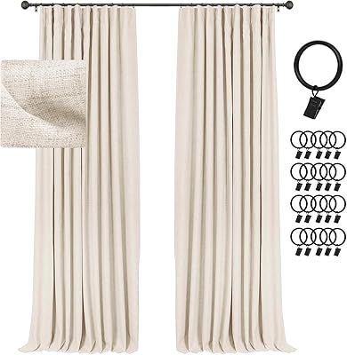 INOVADAY Thermal Sliding Door Curtains 100% Blackout Curtains for Bedroom, Sliding Glass Door Drapes Extra Wide for Patio Linen Textured Farmhouse Window Treatment, Cream Cheese, 1 Panel, W50xL84