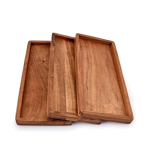 NIRMAN Acacia Wood Rectangular Wooden Platters for Home Decor, Food,