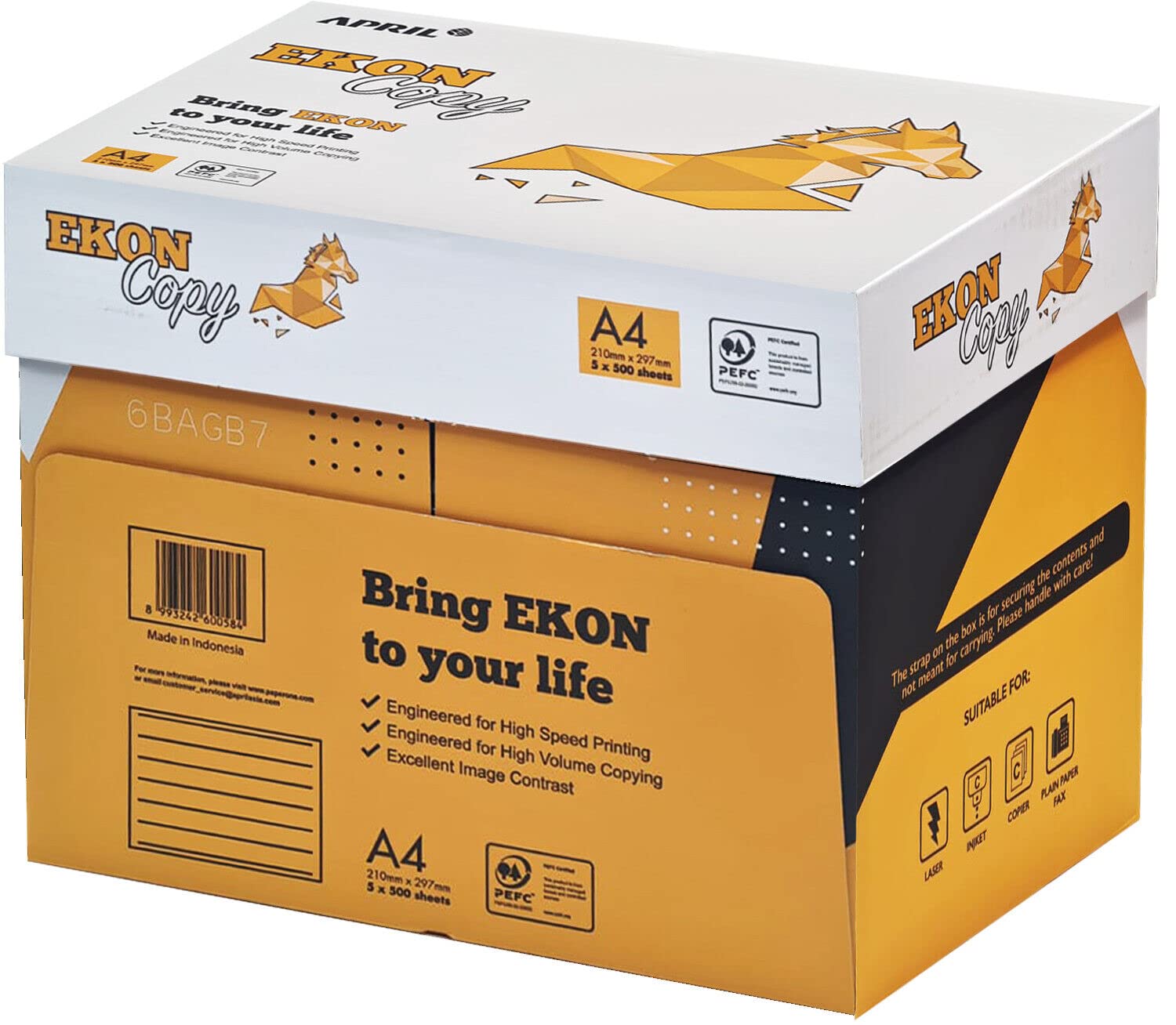 EKON Premium Office Paper A4 75g Pack of 5 Reams of 500 Sheets