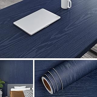 Livelynine Dark Blue Wood Wallpaper Peel and Stick Countertops Waterproof Navy Contact Paper for Cabinets Adhesive Desk Dr...