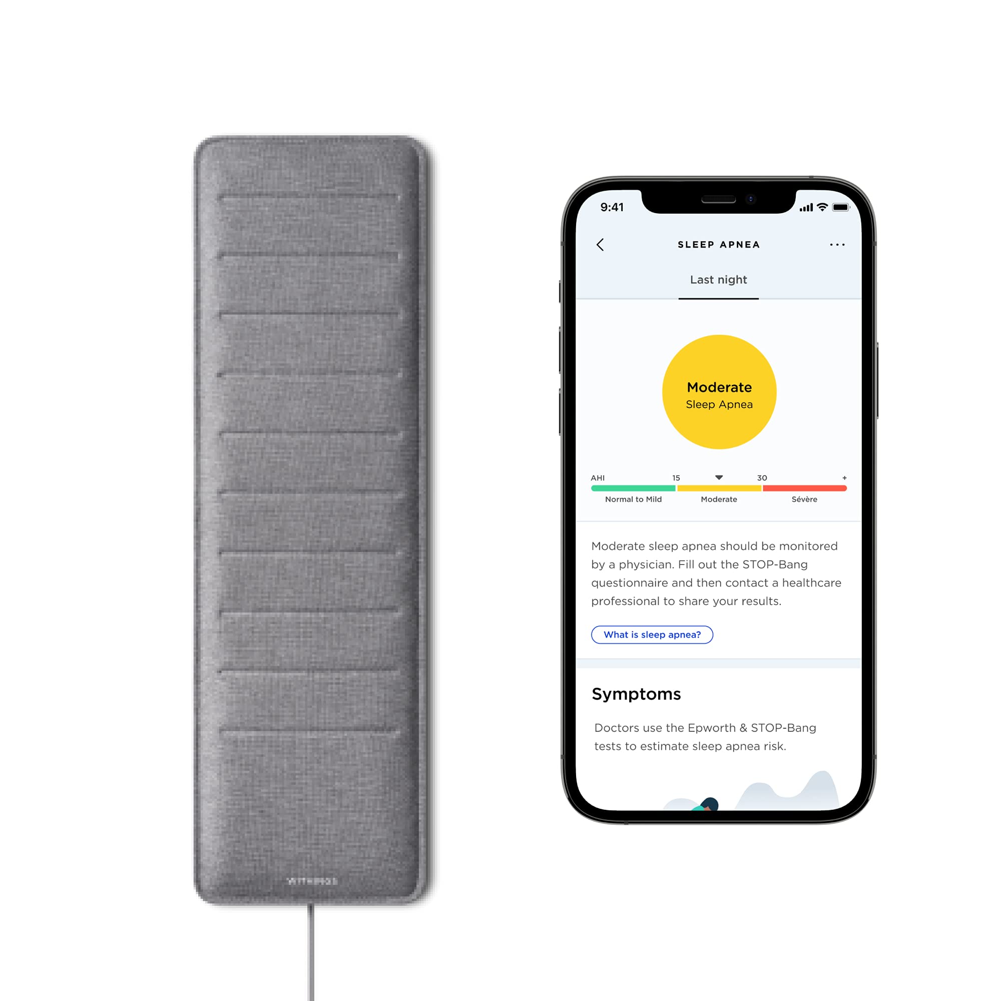 Withings Sleep Analyzer - Clinically validated under-mattress sleep tracker with sleep apnea detection and sleep cycle analysis, Grey