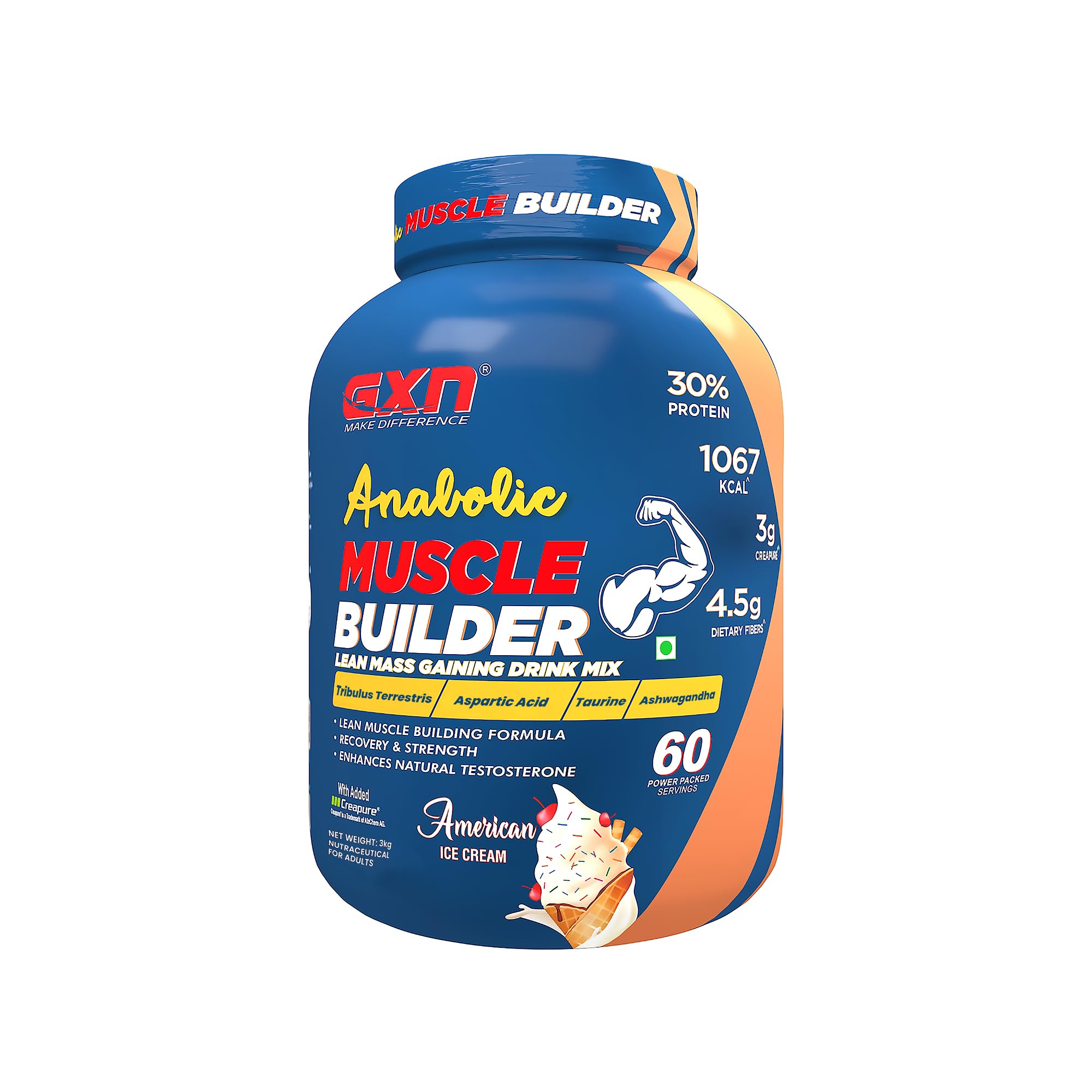 GREENEX NUTRITION Anabolic Muscle Builder 3KG (American Ice Cream, 3 kg)